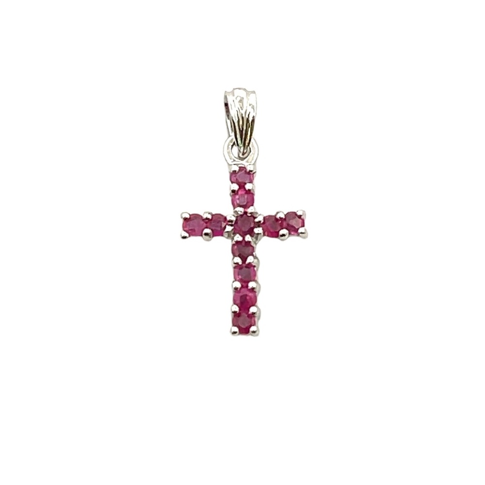 .21ct Ruby Cross Pendant 10KT White Gold - NEW w/Box